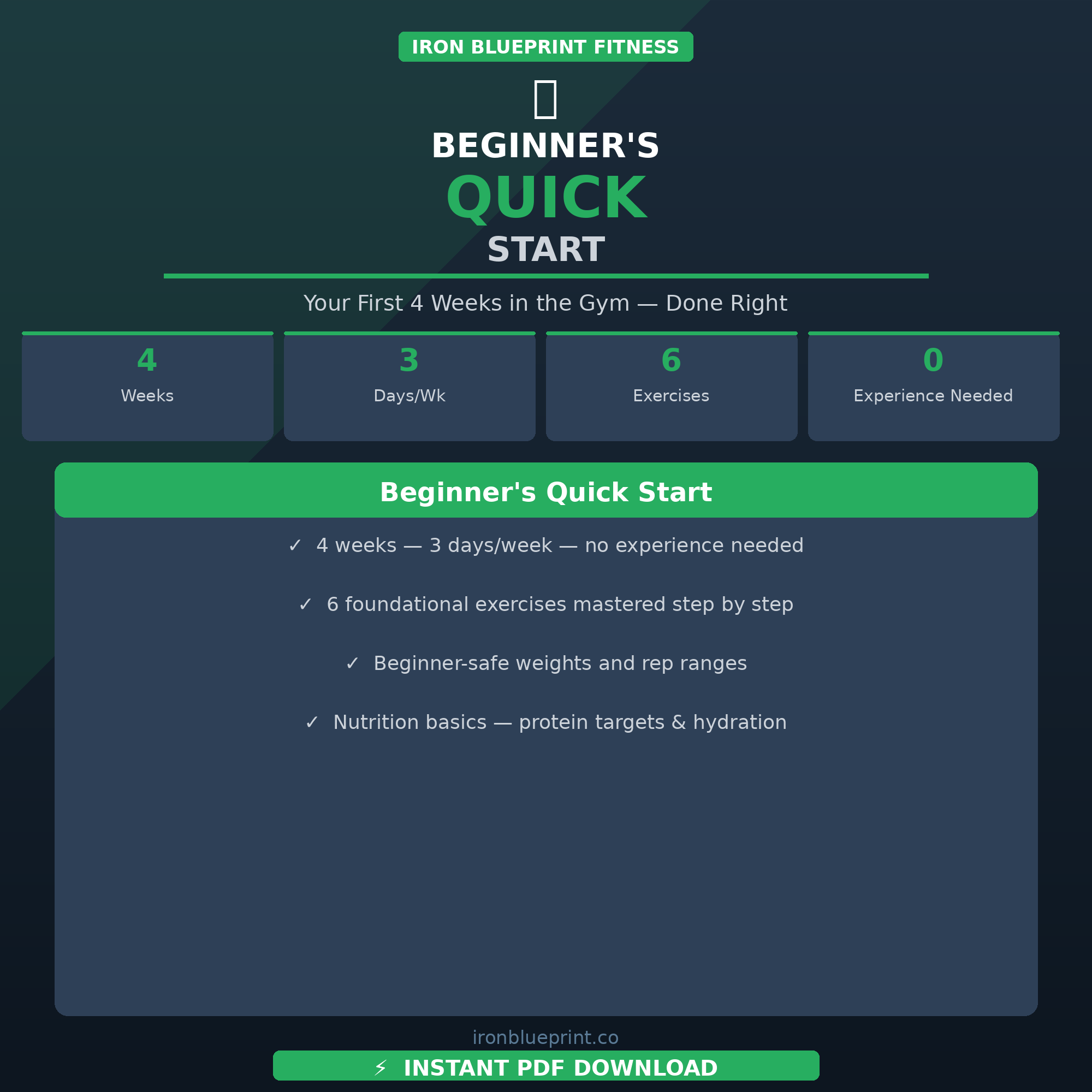 Beginner's Quick Start free 4-week plan — main hero cover visual (beginner_etsy_1_hero.png).